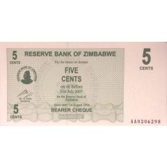 5 Cents Bearer Cheque