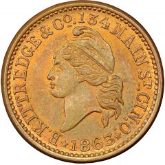 Civil War Merchant Token - B. Kittredge and Co Military Goods Cincinnati, OH