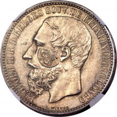 1200 Réis - Luis I Countermark `Crowned G.P.` over 5 Francs - Congo Free State
