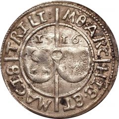 1 Ferding - Wolter von Plettenberg and Jasper Linde Riga, smooth shield, child to the right, right half shaded