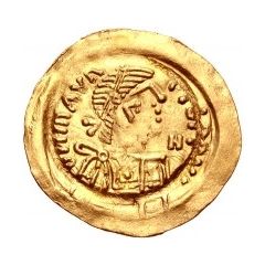 1 Tremissis In the name of Maurice Tiberius, Victory with full face, with N in field
