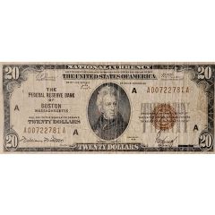 20 Dollars Federal Reserve Bank Note, Brown Seal