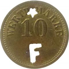 10 Pfennig Werth-Marke, with cutout `★ F`