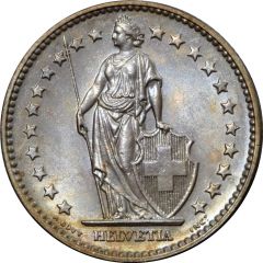 2 Francs Helvetia standing, copper-nickel