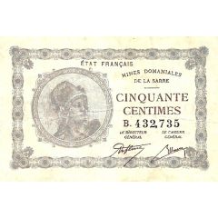 50 Centimes - Mines Domaniales de la Sarre type 1920