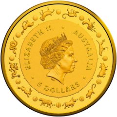 5 Dollars - Elizabeth II 4th Portrait - Year of the Dog - Gold Bullion Coin