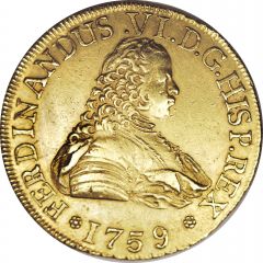 8 Escudos - Fernando VI first bust of Fernando VI, Regular Fleece