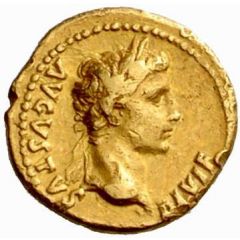 Quinarius Aureus - Augustus TR POT XXVII, Victory