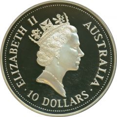 10 Dollars - Elizabeth II 3rd Portrait - Kookaburra - Silver - High Relief