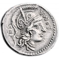 Denarius Manlia: Aulus Manlius Sergianus, ROMA SER / A•MANLI•Q•F