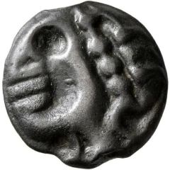 Potin with hippocampus, head with balled hair