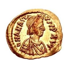 1 Tremissis In the name of Anastasius I, Round shoulder, hanging tassels
