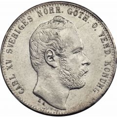 2 Riksdaler Riksmynt - Carl XV Small head, large date
