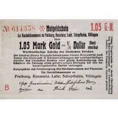 1.05 Mark Gold / 1/4 Dollar Handelskammern Freiburg, Konstanz, Lahr, Schopfheim, Villingen