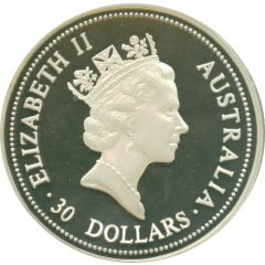 30 Dollars - Elizabeth II 3rd Portrait - Australian Kookaburra - Silver Bullion Coin