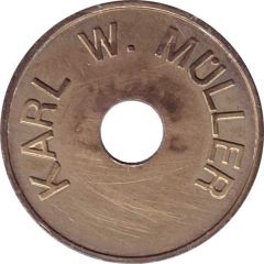 KWM token - Karl W. Müller / Münzprüfer KWM Braunschweig 28 mm, hole, no circle on obverse