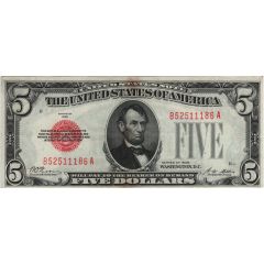 5 Dollars United States Note, Red Seal left