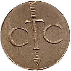 Telephone Token - CTC arrow down, OS, brass large type