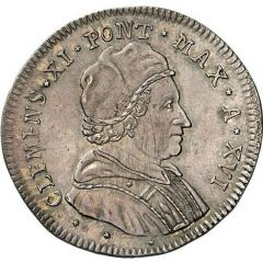1 Testone - Clement XI Bust right, St. George