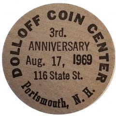 Advertising Token - Dolloff Coin Center, 3rd. Anniversary Portsmouth, New Hampshire