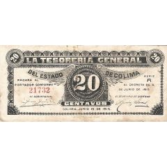 20 Centavos La Tesoreria General del Estado de Colima