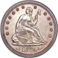 1/4 Dollar `Seated Liberty Quarter` with motto, with date arrows