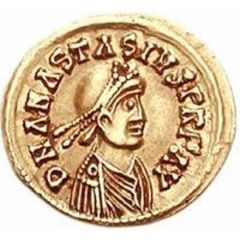 1 Tremissis In the name of Anastasius I, Lyon