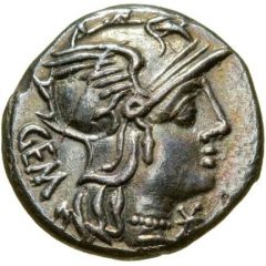 Denarius Aburii: Caius Aburius Geminus, GEM / M•ABVRI ROMA