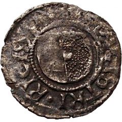 1 Pfennig - Wolter von Plettenberg and Jasper Linde Riga, one shield, smooth bottom with right half shaded