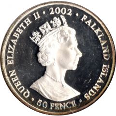 50 Pence - Elizabeth II Queen talking in microphone, silver