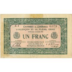 1 Franc - Chambres de commerce d`Alençon et de Flers [61] <Vert, filigrane abeilles>