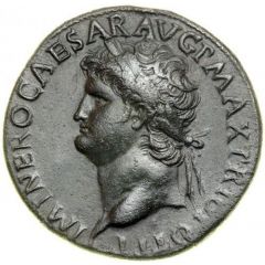Sestertius - Nero PORT AVG S C, Neptune and Tiber
