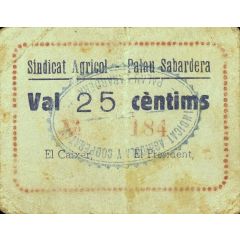 25 Céntimos Palau Sabardera, Sindicat Agrícol