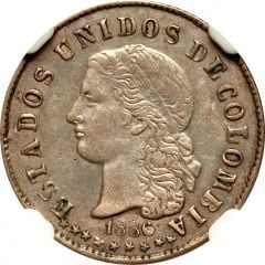 10 Centavos United States of Colombia, Cornucopias, Silver 0.500