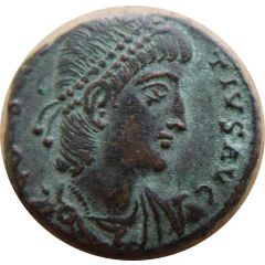 Nummus - Constantius II GLORIA EXERCITVS, cuirassed bust and dots surrounding the standard, Antioch