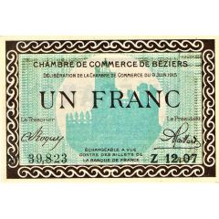 1 Franc - Chambre de Commerce de Béziers 34