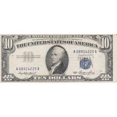 10 Dollars Silver Certificate, Blue Seal at right