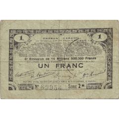 1 Franc - Emprunt garanti de 70 communes en zone occupée