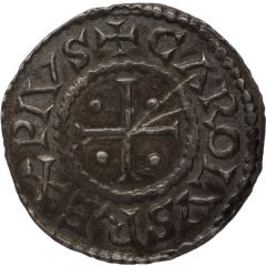 Denier - Charles II Laon mint, temple