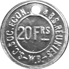 20 Francs - S.C. Soc. Econ. and B.S. Reunies W.B. Brewery token