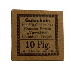 10 Pfennig Lößnitz im Erzgebirge, Consum-Verein Vorwärts