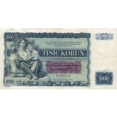 1000 Korun Overprint 'SLOVENSKÝ ŠTÁT'