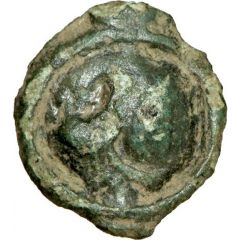 Potin with head to the left and left-rotating swastika