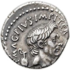 Denarius - Sextus Pompeius PRÆF•CLAS•ET•ORÆ•MARIT•EX•S•C, Catanean brothers