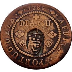 1 Macuta - Maria II Countermark CROWNED SHIELD over `1/2 Macuta, Maria I`