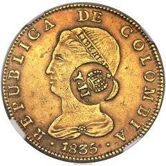 8 Escudos - Isabella II Countermark on Colombia 8 Escudos