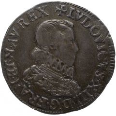 1/4 Franc, buste nu avec fraise - Louis XIII