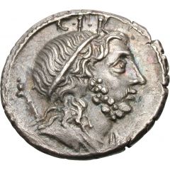 Denarius Cornelia: Gnaeus Cornelius Lentulus Marcellinus, G•P•R / EX•S•C LEN•CVR•Ӿ•FL