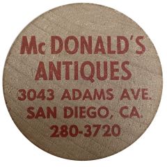 Wooden Nickel - McDonald`s Antiques San Diego, California