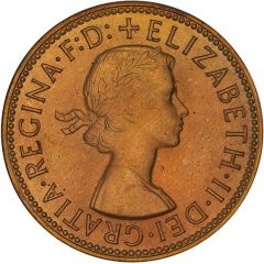 1/2 Penny - Elizabeth II 1st Portrait, with `F:D:`